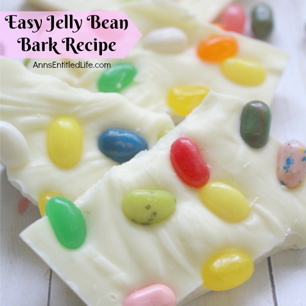 white chocolate bark with jelly beans on a white board
