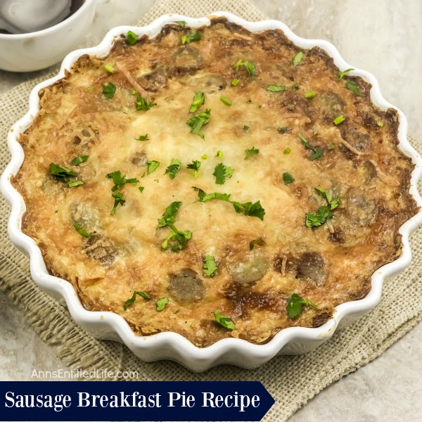 Sausage Breakfast Pie Recipe. This yummy sausage breakfast pie recipe is a really great meal for breakfast, brunch or dinner! This breakfast pie recipe freezes fabulously so makes for a great freezer casserole meal. Make two sausage breakfast pie recipes at once – one to serve - and one pie to freeze for later when you need that perfect meal quickly.