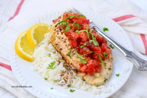 Easy Bruschetta Chicken Recipe. This easy Bruschetta Chicken Recipe is super flavorful, light, and perfect for dinner! This chicken breast recipe is a great change of pace from your traditional baked chicken recipe - try it today!