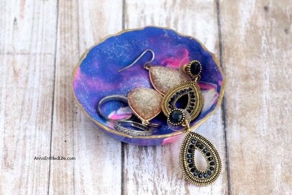 DIY Galaxy Polymer Clay Jewelry Bowl. It is so lovely to see the swirling galaxy colors of pink, purple, and blue. This galaxy clay jewelry bowl turned out amazing, and I look forward to using it every day! Follow these instructions to make your own Galaxy Polymer Clay Jewelry Bowl!