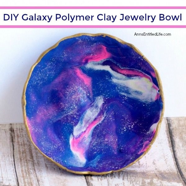 DIY Galaxy Polymer Clay Jewelry Bowl. It is so lovely to see the swirling galaxy colors of pink, purple, and blue. This galaxy clay jewelry bowl turned out amazing, and I look forward to using it every day! Follow these instructions to make your own Galaxy Polymer Clay Jewelry Bowl!