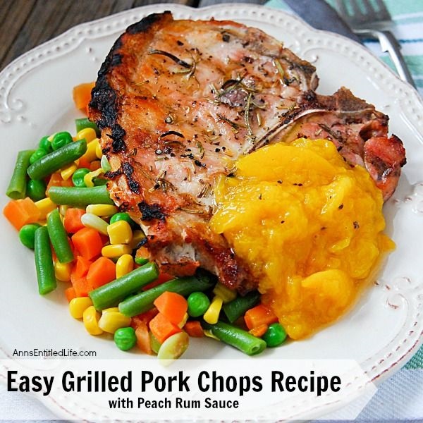 Easy Grilled Pork Chops Recipe with Peach Rum Sauce. Looking for a simple, delicious summer pork chops recipe? This easy grilled pork chops recipe comes with a side of delicious peach rum sauce. The pairing is divine. So up your grilling game with this easy pork chops recipe for dinner tonight! Yum.