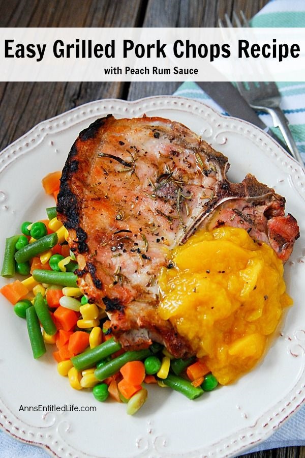 Easy Grilled Pork Chops Recipe with Peach Rum Sauce. Looking for a simple, delicious summer pork chops recipe? This easy grilled pork chops recipe comes with a side of delicious peach rum sauce. The pairing is divine. So up your grilling game with this easy pork chops recipe for dinner tonight! Yum.