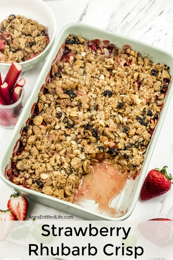 a pan filled with strawberry rhubarb crisp