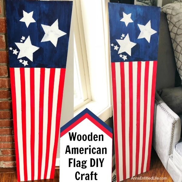 Wooden American Flag DIY Craft. This rustic American flag craft project is simple to make. Large enough for outdoor use, this rustic American flag craft can also be used inside the house. These easy step by step instructions in this short tutorial will show you how to make this wooden American flag craft is no time flat!