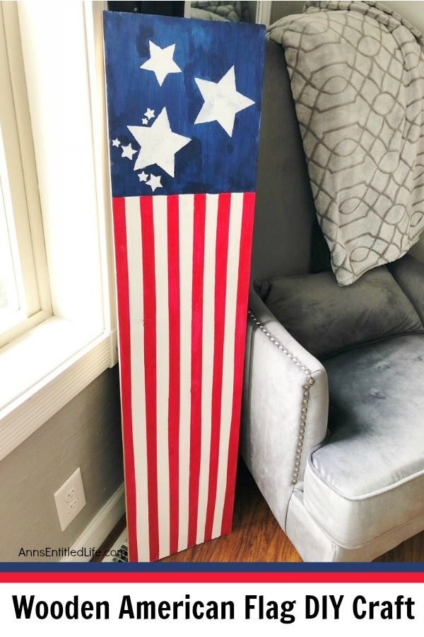 Wooden American Flag DIY Craft. This rustic American flag craft project is simple to make. Large enough for outdoor use, this rustic American flag craft can also be used inside the house. These easy step by step instructions in this short tutorial will show you how to make this wooden American flag craft is no time flat!