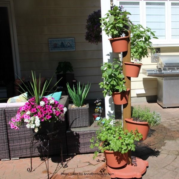 Spring Container Gardening. Experimenting with container gardening. Garden tower of herbs.