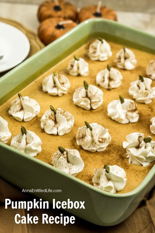 Close-up of a pumpkin icebox cake in the pan.