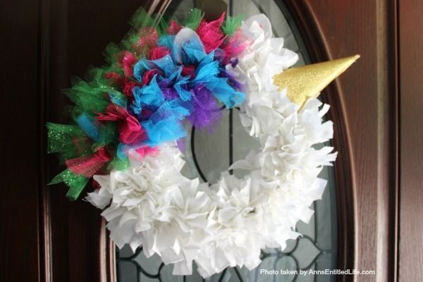 Easy Unicorn Wreath DIY. This simple to make sparkly unicorn rag wreath is an adorable and whimsical take on a unicorn wreath. Follow the step-by-step instructions of this detailed tutorial to make this fun homemade wreath. From the multicolored mane, sparkly white coat, and fanciful ears and cone, this delightful unicorn wreath is a playful take on the great mythical creature.