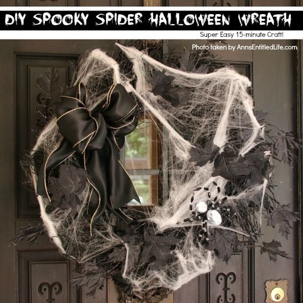 DIY Spooky Spider Halloween Wreath. This simple to make homemade Halloween wreath is spook-tacular - and takes only 15 minutes to put together. If you are looking for easy do it yourself Halloween decor, look no further than this DIY Spooky Spider Halloween Wreath, and make one today!