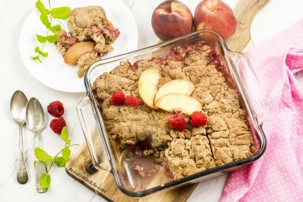 Raspberry Peach Cobbler Recipe. The sweet taste of plump, juicy peaches and the tart taste of raspberries combine for a lovely cobbler that will have your whole family asking for seconds.  Give this old-fashioned, easy to make raspberry peach cobbler a recipe tonight!