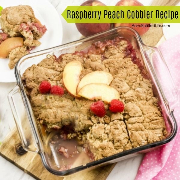 Raspberry Peach Cobbler Recipe. The sweet taste of plump, juicy peaches and the tart taste of raspberries combine for a lovely cobbler that will have your whole family asking for seconds.  Give this old-fashioned, easy to make raspberry peach cobbler a recipe tonight!