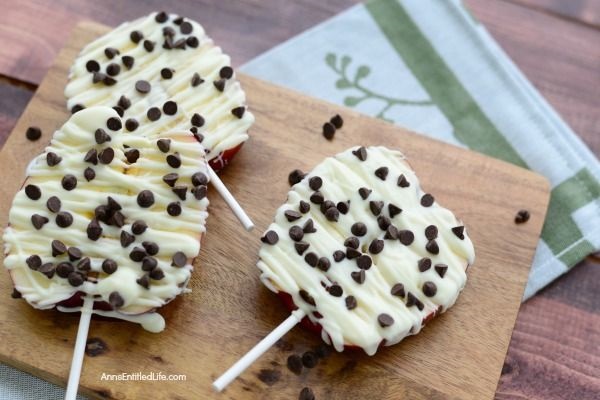 Easy Apple Pops Recipe. This terrific apple recipe is just wonderful. The fabulous combination of apples and chocolate on a stick make for a simple to make, delicious snack, lunchbox treat, or apple dessert for kids and adults alike. Chocolate covered apples - natures nearly perfect food!