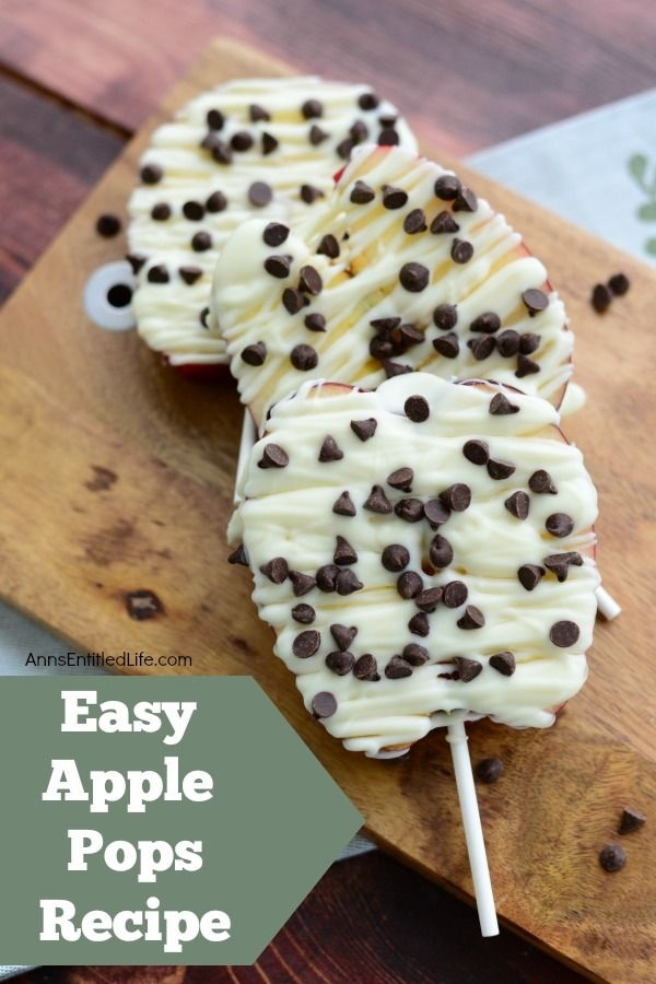 Easy Apple Pops Recipe. This apple recipe is just wonderful. The fabulous combination of apples and chocolate on a stick make for a simple to make, delicious snack, lunchbox treat, or apple dessert for kids and adults alike. Chocolate covered apples - natures nearly perfect food!