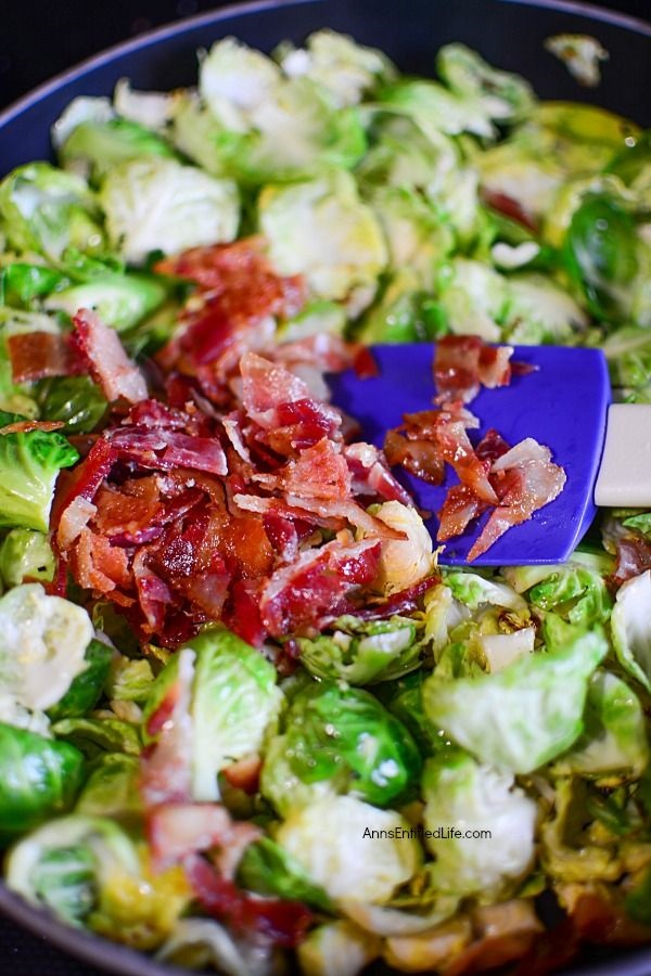 Leafy Brussels Sprouts with Bacon Recipe. If you enjoy Brussels sprouts, I bet you will love this easy to make leafy Brussels sprouts and bacon recipe. Easy to make, this delicious Brussels sprouts recipe comes together quickly and easily for a perfect fall/winter side dish. This pairs well with chicken, pork, turkey, or ham! Simply a fantastic autumn side dish recipe the entire family will enjoy.