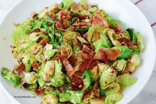 Leafy Brussel Sprouts with Bacon Recipe. If you enjoy Brussels sprouts, I bet you will love this easy to make leafy Brussel sprouts and bacon recipe. Easy to make, this delicious Brussel sprouts recipe comes together quickly and easily for a perfect fall/winter side dish. This pairs well with chicken, pork, turkey, or ham! Simply a fantastic autumn side dish recipe the entire family will enjoy.