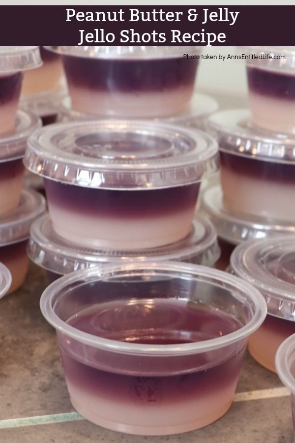 a stack of PB and J jello shots in souffle cups