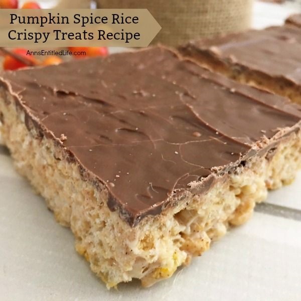 Pumpkin Spice Rice Crispy Treats Recipe. Sometimes a subtle change makes all the difference! A new take on an old recipe, this fabulous pumpkin spice rice crispy treats recipe is wonderful fall snack. Make a batch to pack in a lunchbox, to take for tailgating treat, or as a great evening snack with a cup of apple cider. Simply delicious.