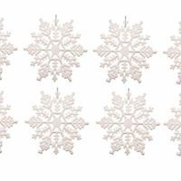 Plastic Snowflake Ornaments,4inch 36pcs Sparkling White Iridescent Glitter Snowflake Ornaments on String Hanger for Decorating, Crafting,wedding and Embellishing(White, 4 Inch)