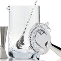 Crystal Cocktail Mixing Glass Set - Includes Mixing Spoon, Strainer, Jigger and 18oz 550ml Cocktail Glass - Sturdy, Thick Base - Perfect for Amateurs & Pros - Great Gift