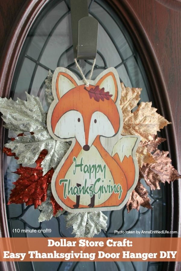 Dollar Store Craft: Easy Thanksgiving Door Hanger DIY. An inexpensive, festive, Thanksgiving door craft perfect for side doors, classroom doors, or anywhere where a flat door hanger is needed.