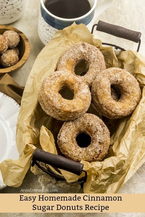 Easy Homemade Cinnamon Sugar Donuts Recipe. Easy, delicious, fresh and tasty homemade donuts! What could possibly be better? Now you can make your own donuts with this easy 4-ingredient step-by-step tutorial. They taste like the old-fashioned donuts Grandma used to make, only these are prepped and ready in no time flat! Try this easy homemade cinnamon sugar donuts recipe this week for breakfast. Your entire family will be glad you did!