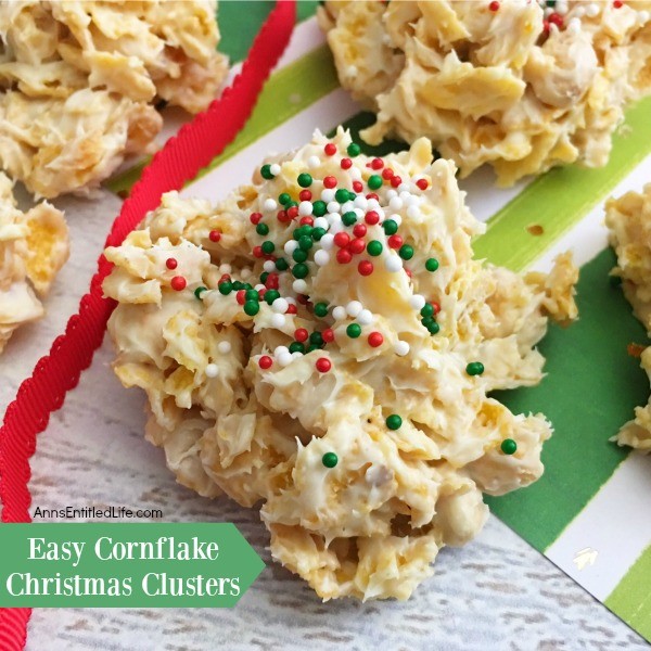 Easy Cornflakes Christmas Clusters Recipe. It is the holiday season and sometimes things are so hectic it is difficult to make time to bake or cook holiday centric-dishes. But everyone has time to make these super easy cornflakes Christmas clusters. This simple 4-ingredient recipe is festive, tasty, and you can make them in about 5 minutes. These are a great tasting holiday treat your whole family will enjoy.