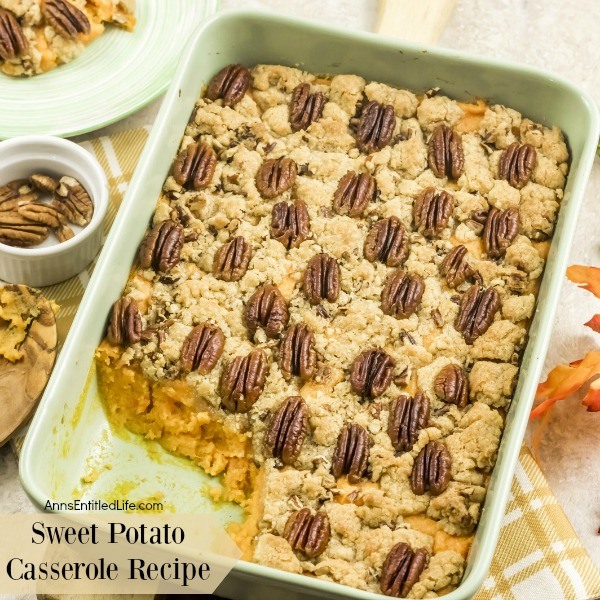 Sweet Potato Casserole Recipe. A delicious, easy to prepare sweet potato casserole recipe you entire family will enjoy. This classic sweet potato recipe is a wonderful side dish that pairs well with turkey, chicken or pork.