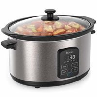 hOmeLabs 6 Quart Slow Cooker Pot - Digital Programmable Slow Cooker Crock - 10 Hour Timer Auto Shut Off and Instant Food Warmer - Oval Nonstick Removable Crock Stoneware and Stainless Steel Exterior