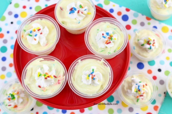 Birthday Cake Pudding Shots Recipe. Pudding shots are always a party favorite and this adult version of a birthday cake in a pudding shot form is simply fabulous! Whether hosting a birthday party for friends and relatives, giving yourself a little present or just because you like the taste of cake, simply follow these easy step-by-step pudding shots instructions to make these terrific birthday cake pudding shots - your friends and family will thank you. Yum! 