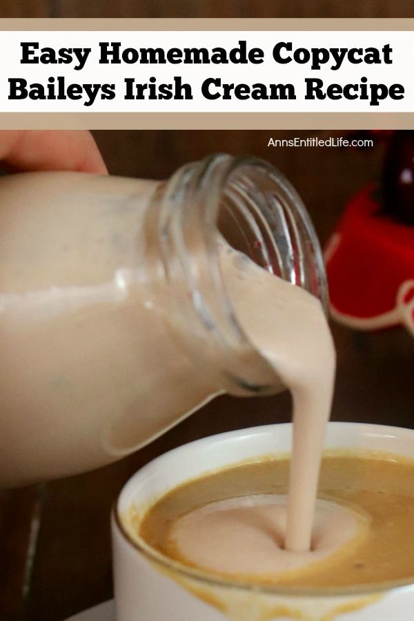 Easy Homemade Copycat Baileys Irish Cream Recipe. Learn how to make this copycat, homemade version of Baileys Irish Cream with this fast and easy recipe tutorial. Rich, creamy, with that slight whiskey-bite, and ready in less than a minute, this copycat Bailey recipe is simply fantastic. Make your own Irish cream to enjoy on the rocks, or in your favorite cocktail beverage.