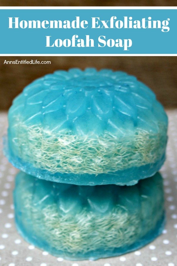 2 blue homemade loofah soap stacked atop one another