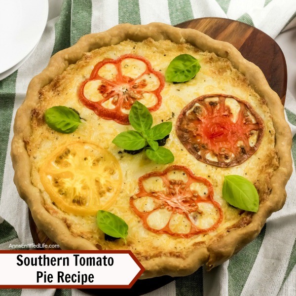 Southern Tomato Pie Recipe. This southern tomato pie is simply outstanding! It is so easy to make when you follow this tomato pie recipe. Made with fresh tomatoes, shallots, herbs, and a tasty cheese combination, this fabulous savory tomato pie is a wonderful lunch or dinner entrée, or a hearty side dish.