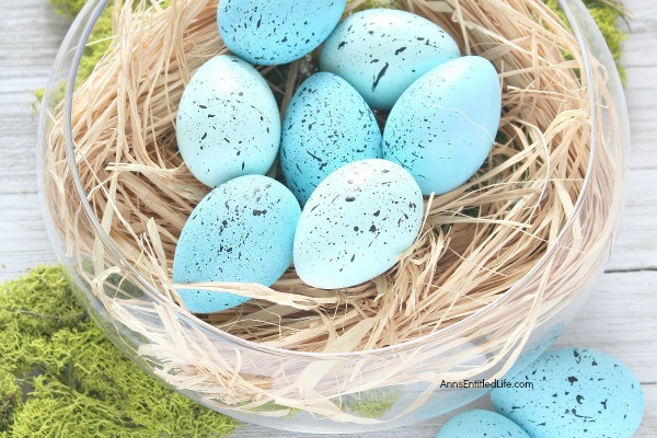 Hand Painted Robin Eggs Bird Nest Décor. These beautiful blue robin eggs make perfect springtime décor! Simple to make, these robin eggs are ready in no time flat. Your centerpiece never looks so festive with so little effort! These are great for Easter too. Simply follow this easy step-by-step tutorial to make your stunning spring centerpiece, tabletop side piece, or mantel decoration, today!