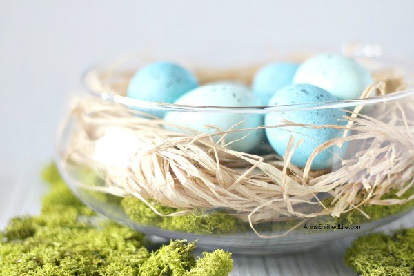 Hand Painted Robin Eggs Bird Nest Décor. These beautiful blue robin eggs make perfect springtime décor! Simple to make, these robin eggs are ready in no time flat. Your centerpiece never looks so festive with so little effort! These are great for Easter too. Simply follow this easy step-by-step tutorial to make your stunning spring centerpiece, tabletop side piece, or mantel decoration, today!
