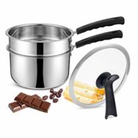 Double Boilers&Classic Stainless Steel Non-Stick Saucepan,Melting Pot for Butter,Chocolate,Cheese,Caramel and Bonus with Tempered Glass Lid