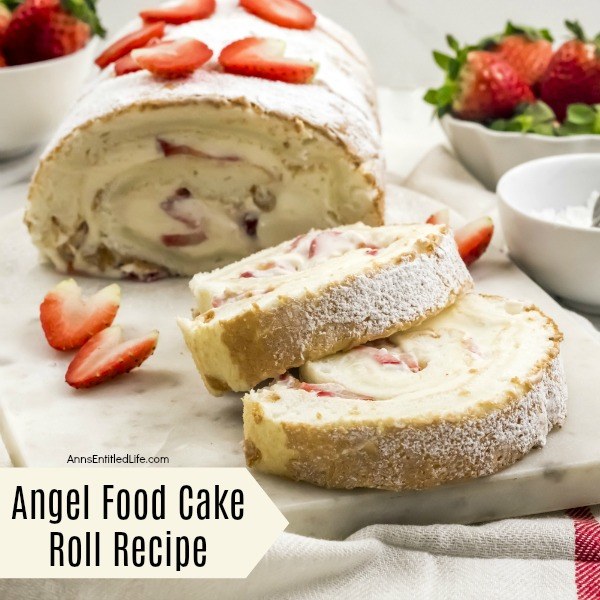 Easy Angel Food Cake Roll Recipe. This sweet and creamy, easy to make angel food cake roll is a strawberry and cream delight!! Make this angel food cake roll tonight; it is the perfect dessert to serve family and friends who may want something a little lighter at the end of your fabulous meal.