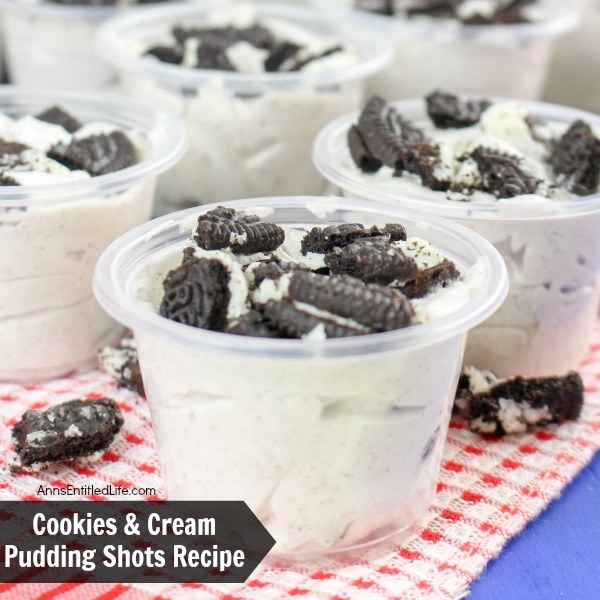 Cookies and Cream Pudding Shots Recipe. Try this delicious, easy to make pudding shot recipe that is a great “adult” sweet treat for parties and weekends with friends and family. If you like the combination of cookies and cream, you are going to love these luscious cookies and cream pudding shots!