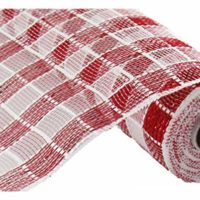 Plaid Check Deco Poly Mesh Ribbon- 10" x 10 Yards (Red, White)