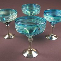 Mexican Margarita Glasses Turquoise White Swirl 15 oz set of 4