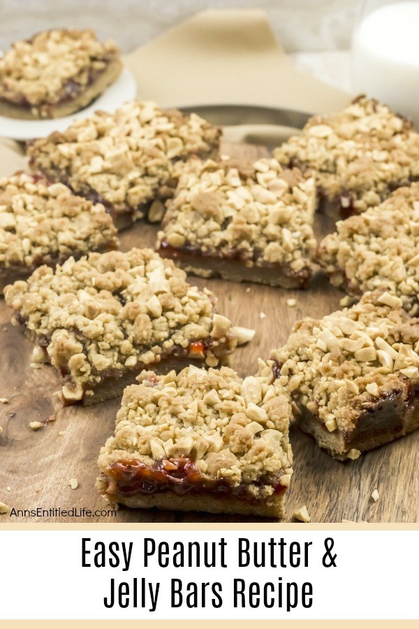 Easy Peanut Butter and Jelly Bars Recipe. If you are looking for an easy to make snack, a lunchbox sweet, or an after dinner dessert, look no further than this easy to make Peanut Butter and Jelly Bars Recipe. The great taste of old-fashioned PB&J in a delicious bar form. Your entire family will love these tasty treats!