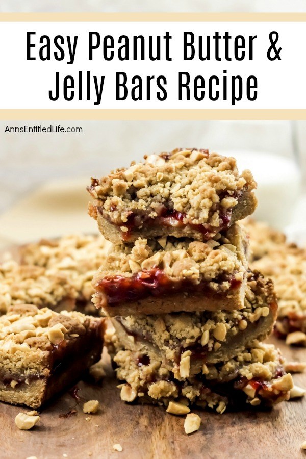 Easy Peanut Butter and Jelly Bars Recipe. If you are looking for an easy to make snack, a lunchbox sweet, or an after-dinner dessert, look no further than this easy to make Peanut Butter and Jelly Bars Recipe. The great taste of old-fashioned PB&J in a delicious bar form. Your entire family will love these tasty treats!