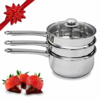 Double Boiler & Steam Pots for Melting Chocolate, Candle Making and more - Stainless Steel Steamer with Tempered Glass Lid for Clear View while Cooking, Dishwasher & Oven Safe - 3 Qts & 4 Pieces