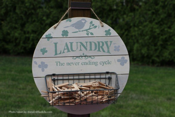 Farmhouse Décor: Laundry Room Organizer. Need to organize your laundry room? Looking for a place to store your outdoor clothesline clothespins? Make your own laundry room organizer! This adorable little DIY organizer is stylish and functional. A perfect place to keep clothespins, stain treatments, drier balls, and more, this rustic organizer is a farmhouse winner.