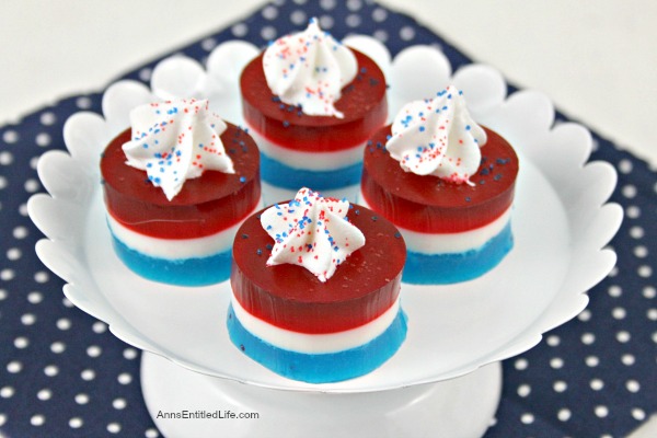 Red, White, and Blue Jello Shots Recipe. Having a party? These fabulous red, white, and blue Jello shots are perfect for the 4th of July, Memorial Day, or any other patriotic holiday gathering. Whether you are packing a picnic, having a backyard BBQ, or want something special to take to Independence Day festivities with family and friends, these terrific Jello shots are what your holiday celebration needs!