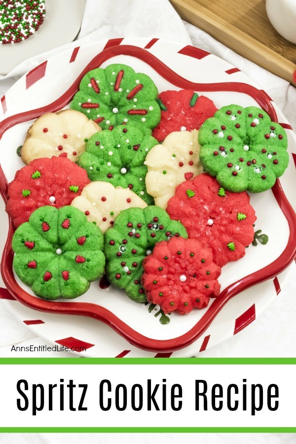 spritz cookies on a Christmas plate