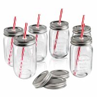 Mastertop 6 Pcs 16.9 Ounce Mason Drinking Jars with Lids  Recycled Glass Bottles and Drinking Straws with 3 Extra Sealing Lid