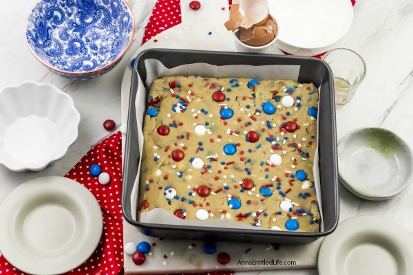 Fireworks Blondies Recipe. These fun, easy to make Fireworks Blondies are the perfect treat for your patriotic celebration. These delicious little bars transport well. Add M&Ms, sprinkles, red, white, blue jimmies or stars to customize your Independence Day dessert.