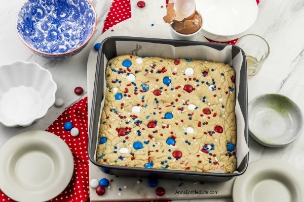 Fireworks Blondies Recipe. These fun, easy to make Fireworks Blondies are the perfect treat for your patriotic celebration. These delicious little bars transport well. Add M&Ms, sprinkles, red, white, blue jimmies or stars to customize your Independence Day dessert.