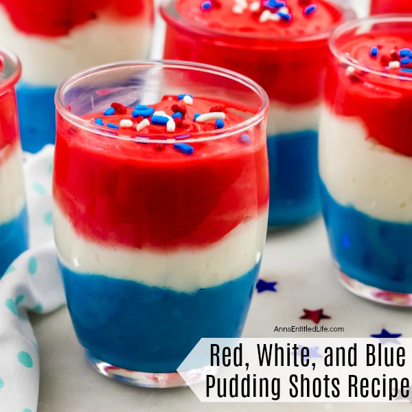 Red, White, and Blue Pudding Shots Recipe. This fabulous red, white, and blue pudding shots recipe is great for the 4th of July, Memorial Day, or any other patriotic holiday gathering. This boozy delight can be consumed as a pudding shot, or served in a larger dish as an after dinner dessert. Make these tasty treats for your next picnic, backyard BBQ, or holiday party!